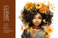 Watercolor cute sunflower girl clipart sublimation Product Image 1