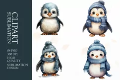 Watercolor Cute Baby Penguins Clipart Sublimation Product Image 1