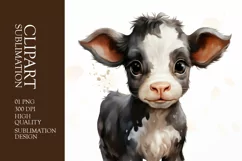 Cute funny cow peeking watercolor clipart sublimation Product Image 1