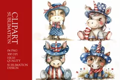 Patriotic unicorn horse 4th of July Watercolor clipart Product Image 1