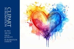 Watercolor Colorful Heart Clipart Sublimation Product Image 1