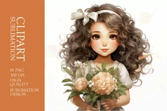 Watercolor cute girl with flower clipart sublimation Product Image 1