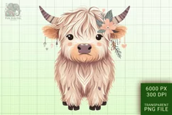 Cute Highland Cow Boho Style Watercolor Png Clip Art Product Image 1