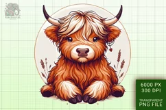 Cute Highland Cow Boho Style Watercolor Png Clip Art Product Image 1