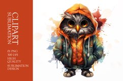 Watercolor Grumpy Owl Clipart Sublimation Product Image 1