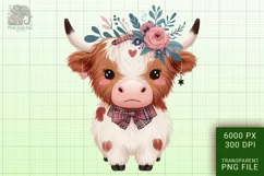 Cute Highland Cow Boho Style Watercolor Png Clip Art Product Image 1