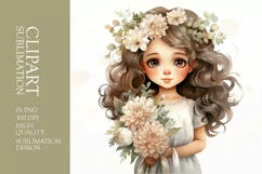 Watercolor cute girl with flower clipart sublimation Product Image 1
