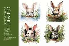 Watercolor Floral Bunny Clipart Sublimation Product Image 1