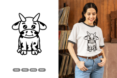 Kawaii Cow SVG &amp; Clipart - Sitting Cow Product Image 1