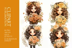 Watercolor cute girl with flower clipart sublimation Product Image 1