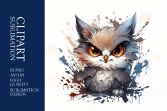 Watercolor Grumpy Owl Clipart Sublimation Product Image 1