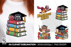 Cute Graduation Books Stack Clipart Sublimation PNG Product Image 1