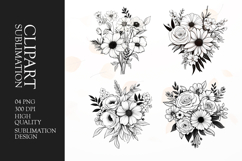 Black and white flower clipart sublimation png Product Image 1