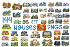 144 SUPER Cozy Watercolor House Cliparts Bundle Product Image 1