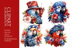 Patriotic Parrot 4th of July watercolor clipart Product Image 1