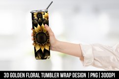 3D Black Gold Sunflower Tumbler Wrap deisgn Product Image 3