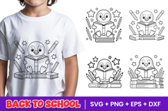Cute Reading Penguin School SVG PNG Product Image 1