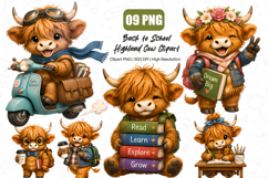 Back to School Highland Cow Clipart PNG, Cute Highland PNG Product Image 1