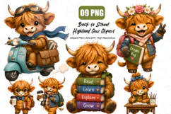 Back to School Highland Cow Clipart PNG, Cute Highland PNG Product Image 1