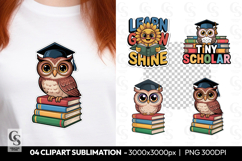Graduation Owl Books &amp; sunflower Clipart Sublimation PNG Product Image 1