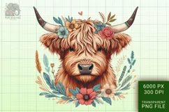 Cute Highland Cow Boho Style Watercolor Png Clip Art Product Image 1