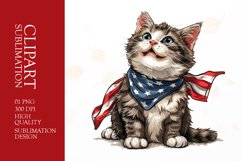 Patriotic cat 4th of July Watercolor clipart Product Image 1