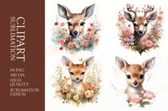 Watercolor Floral Deer Clipart Sublimation Product Image 1