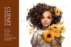 Watercolor cute sunflower girl clipart sublimation Product Image 1