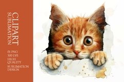 Cute funny cat peeking watercolor clipart sublimation Product Image 1