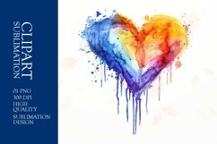 Watercolor Colorful Heart Clipart Sublimation Product Image 1