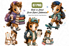 Back to School Horse Clipart PNG, Cute Student Horse PNG Product Image 1