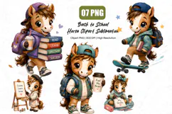 Back to School Horse Clipart PNG, Cute Student Horse PNG Product Image 1