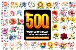 500 Watercolor Flower Clipart PNG Sublimation Mega Bundle Product Image 1