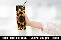 3D Black Gold Sunflower Tumbler Wrap png Product Image 3