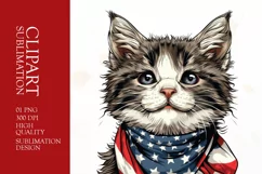 Patriotic cat 4th of July Watercolor clipart Product Image 1