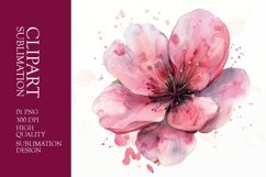 Watercolor pink Flower clipart sublimation Product Image 1