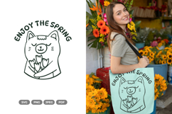 Cute Spring Cat SVG &amp; Clipart Product Image 1