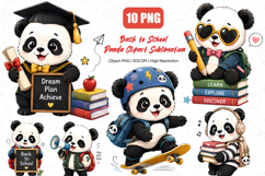 Back to School Panda Clipart PNG, Cute Panda School PNG Product Image 1