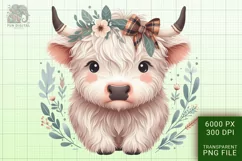 Cute Highland Cow Boho Style Watercolor Png Clip Art Product Image 1