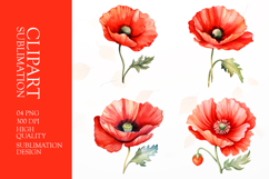Watercolor red flower Clip Art Sublimation png Product Image 1