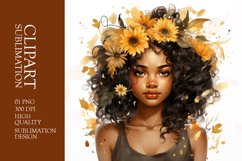 Watercolor cute sunflower girl clipart sublimation Product Image 1