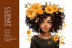 Watercolor cute sunflower girl clipart sublimation Product Image 1