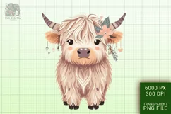 Cute Highland Cow Boho Style Watercolor Png Clip Art Product Image 1
