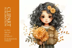 Watercolor cute girl with flower clipart sublimation Product Image 1
