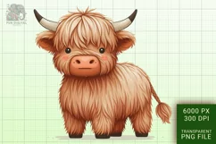 Cute Highland Cow Boho Style Watercolor Png Clip Art Product Image 1