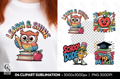 Learn and Shine Owl Clipart Sublimation PNG Product Image 1