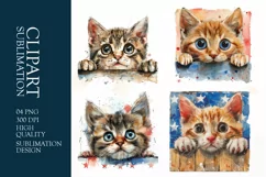 Patriotic cat 4th of July Watercolor clipart Product Image 1