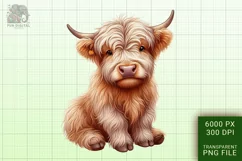Cute Highland Cow Boho Style Watercolor Png Clip Art Product Image 1