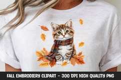 Autumn Cat with Pumpkin Leaves Clipart Product Image 1