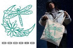 Dragonfly and Floral Moon SVG &amp; Clipart Product Image 1